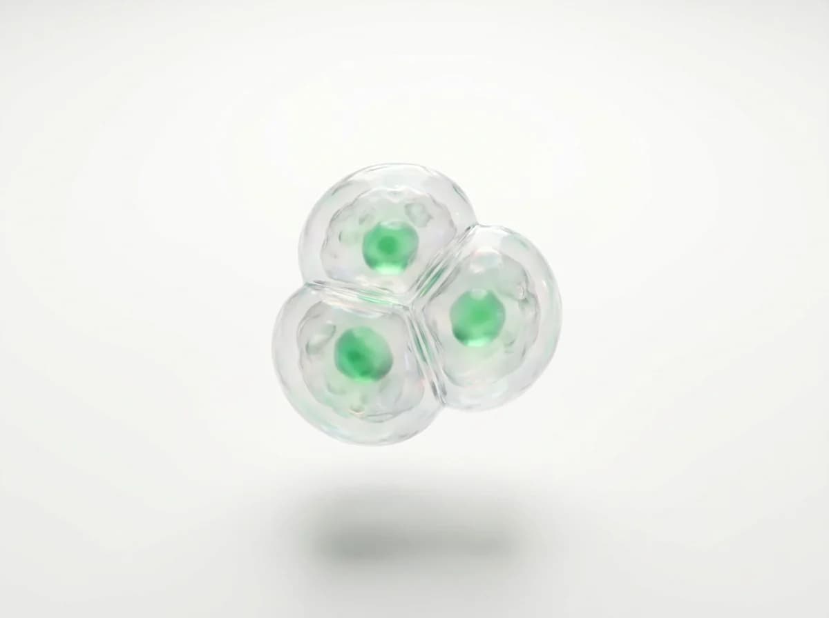 Grupo de células de cristal dividiéndose — la metáfora de la regeneración y el healthspan